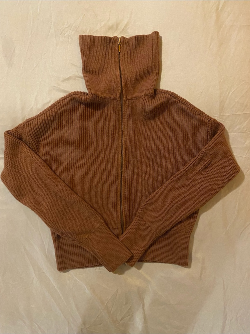 Abercrombie & Fitch Chocolate Brown Ribbed Zip Turtleneck Sweater